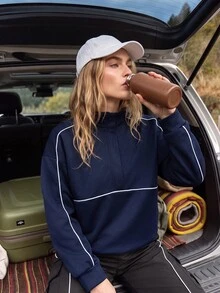 WanderVale Women's Zip-Up Collar Outdoor Sweatshirt - Navy Blue - View 1