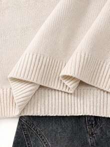 Lalippa Sweater Lengan Panjang Wanita Kerah Bulat Warna Kontras Garis Horizontal Kasual Serbaguna untuk Sehari-hari - Grey - View 4
