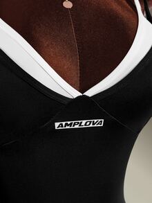 Amplova Women's Striped Colorblock Athletic Romper For Yoga And Fitness - Black - View 9