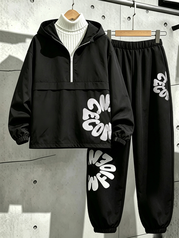 SHEIN Tween Boys Graphic Print Hoodie Set