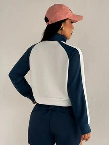 SHEIN Dewbera Women's Sporty Casual Fashion Colorblock Sweatshirt - White - View 2