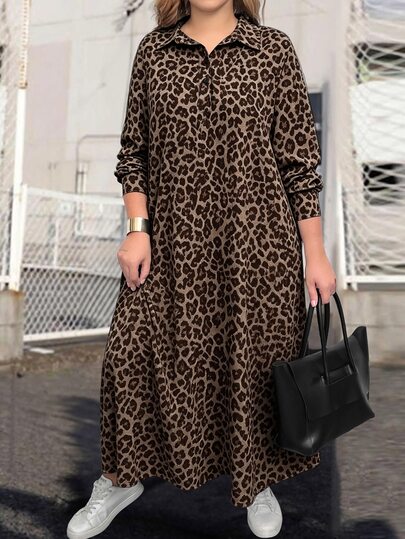 SHEIN LUNE Plus Size Casual Loose Solid Color Drop Shoulder Extra Long Dress Maxi Women Outfit