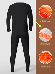 Manfinity Underwear&Sleepwear Basics Fashionable Warm 2-Piece Men's Set - Black - View 2