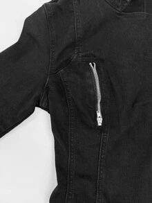 StreetHx Women's Zipper Front Denim Jacket And Coat - Black - View 7