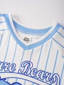 SHEIN X Care Bears 女童字母卡通印花休閒日常短袖T恤 - 藍色 - 查看 7