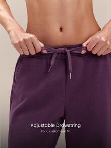 GLOWMODE 30'' Everyday Fleece Wide Leg Adjustable Drawstring Waist Basic Joggers Sweatpants With Side Pockets Daily Casual Fall Winter - Purple - View 3