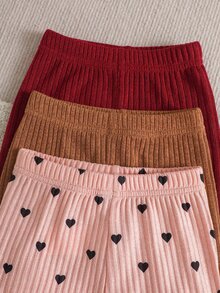 SHEIN 3件組女嬰羅紋針織連褲襪 可愛甜美 粉色、酒紅、卡其色 愛心足底 常規款 生日派對 秋冬聖誕節假期芭蕾下身褲 - 彩色 - 查看 4