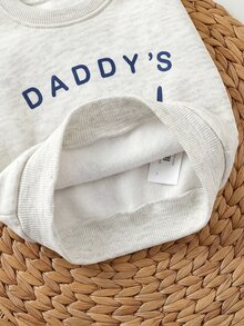 SHEIN 新生兒長袖字母印花圓領上衣與長褲2件套 - 灰色 - 查看 7