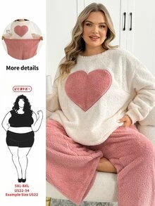SHEIN CURVE+ Plus Size Women's Round Neck Fashion Loose Warm Pullover Sweater And Pants Set - Multicolor - View 9