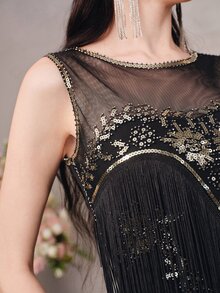 Anewsta Affair Women's Mesh Patchwork Sequin Fashion Cocktail Party Dress - Black - View 1