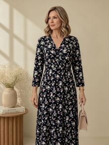 EMERY ROSE Women's High Waist Long Sleeve Pattern Print Dress - Multicolor - View 5
