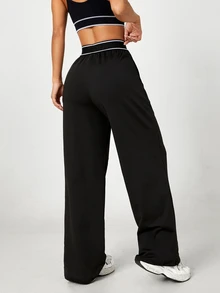 Easithlete Easithlete Women's High Waist Colorblock Casual Sports Long Pants - Black - View 2