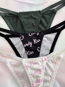 Eraneu 3pcs/Set Women's Low Waist Letter Print Thong Panties - Multicolor - View 4