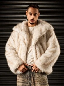 ROMWE MEN Apricot Color Oversized Lapel Long Fur Coat - Apricot - View 3