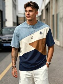 Sorvial Plus Size Men's Round Neck Geometric Print Short Sleeve Fashion Versatile T-Shirt - Multicolor - View 6