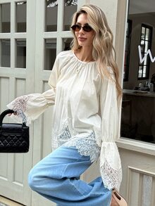 Serisse Women's Lace Patchwork Casual Daily Wear Blouse - Multicolor - View 5