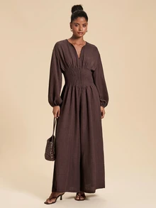 Travachic Women's Long Sleeve Solid Color Jumpsuit - Brown - View 2