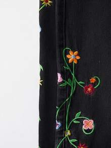 SHEIN MOD 女款時尚刺繡鈕扣寬鬆牛仔褲 - 黑色 - 查看 5