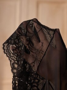 Charlaine Women's Sexy Sheer Lace Trim Lingerie Jumpsuit - Black - View 8