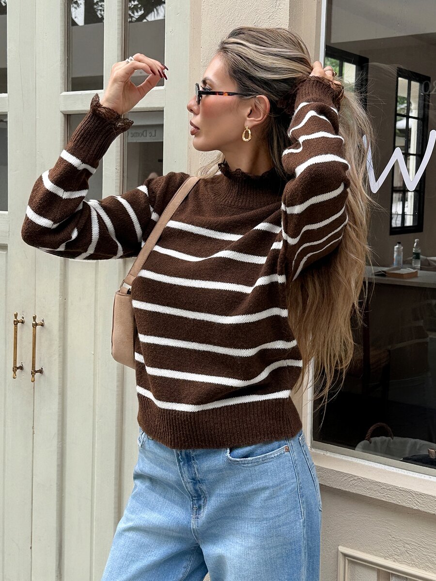 Serisse Sweater Pullover Renda Kontras Wanita, Musim Gugur/Musim Dingin Elegan Formal Mewah Bisnis Chic Dasar Natal Kembali ke Sekolah Festival Pesta Tahun Baru - MultiWarna - View 1