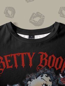 Betty Boop x SHEIN Women's Fashion Cartoon Print Short Sleeve T-Shirt - White - View 5