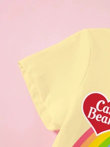 SHEIN X Care Bears 女童彩虹印花圓領短袖休閒T恤 - 白色 - 查看 4