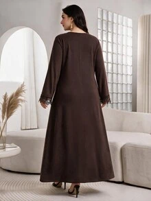 Al Najma Plus Size Women's Button Pleated Arabian Dress - Coffee Brown - View 2