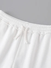SHEIN Tween Girl Tween Girl Tween Girls Loose Fit Drawstring Pockets Wide Leg Sweatpants, Light Gray Winter - White - View 3
