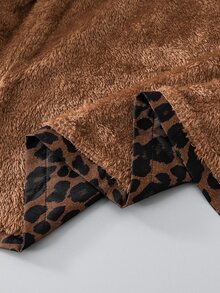 Young Girl Leopard Print Hooded Jacket With Fleece Lining, Button Front Long Sleeve Casual Coat For - Brown - View 8