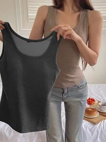 DAZY Women's Solid Color Casual Tank Top - Coffee Brown - View 12