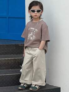 Dazy Kids 小男孩純色口袋寬腿寬鬆休閒長褲 - 淺灰色 - 查看 3
