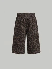 SHEIN Little Byeori Baby Girl Leopard Print Casual Daily Wear Denim Jeans - Multicolor - View 2