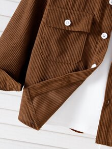 SHEIN 男童時尚休閒連帽外套，附口袋翻蓋裝飾，燈芯絨外套，適合日常休閒、外出、上學及各種場合，春秋穿著 - 彩色 - 查看 8