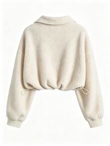 QUELARIE Women's Collared Half-Zip Fleece Sweatshirt With Adjustable Drawstring Hem, Versatile - Apricot - View 2