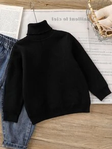 SHEIN 小男孩秋冬毛衣童裝 - 黑色 - 查看 2
