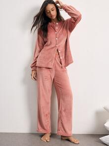 Ocili Women's Casual Plush Loungewear Set - Dusty Pink - View 5