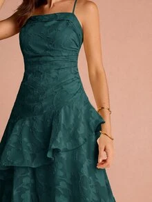 Enchnt Women's Spaghetti Strap Multi-Layer Ruffle Dress - Dark Green - View 2