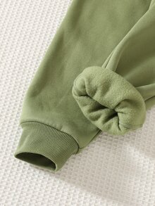 SHEIN Young Boy Casual Comfortable Cute Style Cartoon Dinosaur Design Loose Knit Soft Hooded Long Sleeve Zip-Up Jumpsuit All-Match Versatile Suitable For Home And Outings - Green - View 7