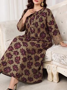 Al Najma Plus Size Women's All-Over Floral Print Fashion Casual Arabian Dress - Multicolor - View 4