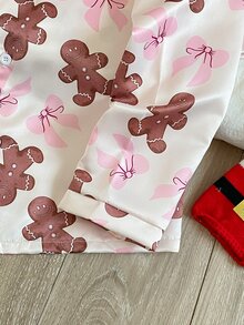 Teen Girl Christmas Gingerbread Man Print PJ Set - Pink - View 5