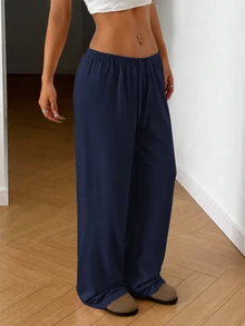 SHEIN EZwear 大尺碼秋季深灰色寬鬆長褲 - 藏蓝色 - 查看 5