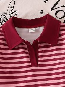 SHEIN Elladie kids 女童棕色領口長袖上衣 + 鬆緊腰長褲套裝，柔軟休閒兒童兩件套服裝，適合周歲、7歲生日、秋季 - 酒紅色 - 查看 7