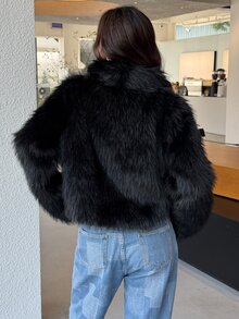K-Vae Women's Long Sleeve Solid Color Fashion Autumn/Winter Faux Fur Coat - Black - View 2