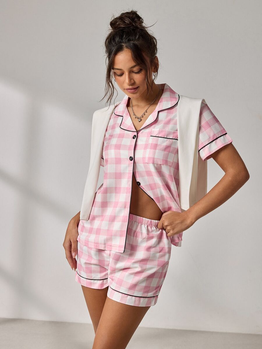 EverLounge Cute Bowknot Plaid Pajama 3 Pieces Set - Multicolor - View 1