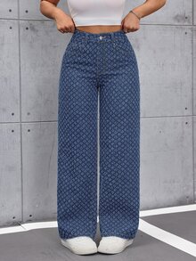 SHEIN ICON Women's Old Money Style Non-Stretch Casual Streetwear Straight Wide Leg Jeans Everyday Night Out Fall - Medium Wash - View 8