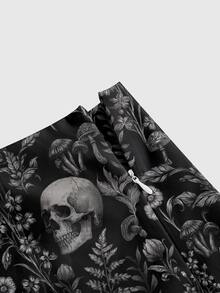ROMWE Goth Skull Dark Mysterious Forest Print Sexy Split Mini Skirt For Women - Black - View 3