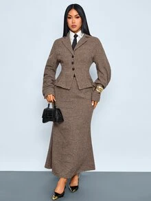 SOLERSUN Women's Elegant Turndown Collar Long Sleeve Button Waisted Retro Plaid Blazer,Back To School Old Money Style,Modest 90s In Fall/Winter,Commuter Jacket - Brown - View 6