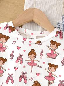 Tween Girl 1pc Cartoon Graphic Tee & 1pc Pants Sleep Pajamas Set - Multicolor - View 6