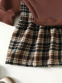 SHEIN 女童秋冬復古時尚百搭休閒日常熊貼布棕色洋裝，秋冬秋季服飾，聖誕節/萬聖節 - 棕色 - 查看 5
