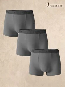 SHEIN 男士極簡對比腰帶字母印花四角內褲 (3入組) - 深灰色 - 查看 1
